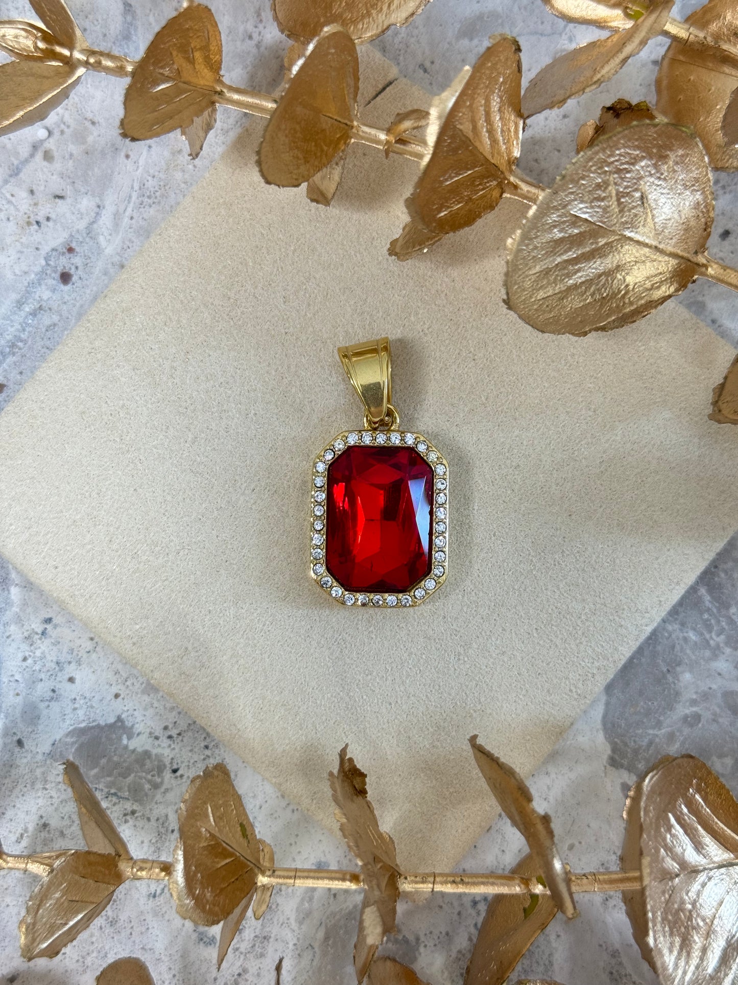 gold pendant, simple pendant, timeless design pendant, pendant for any occasion, cute pendant, versatile pendant, pendant for necklace, bold pendant, statement pendant, red pendant, red pendant with stones, faith pendant