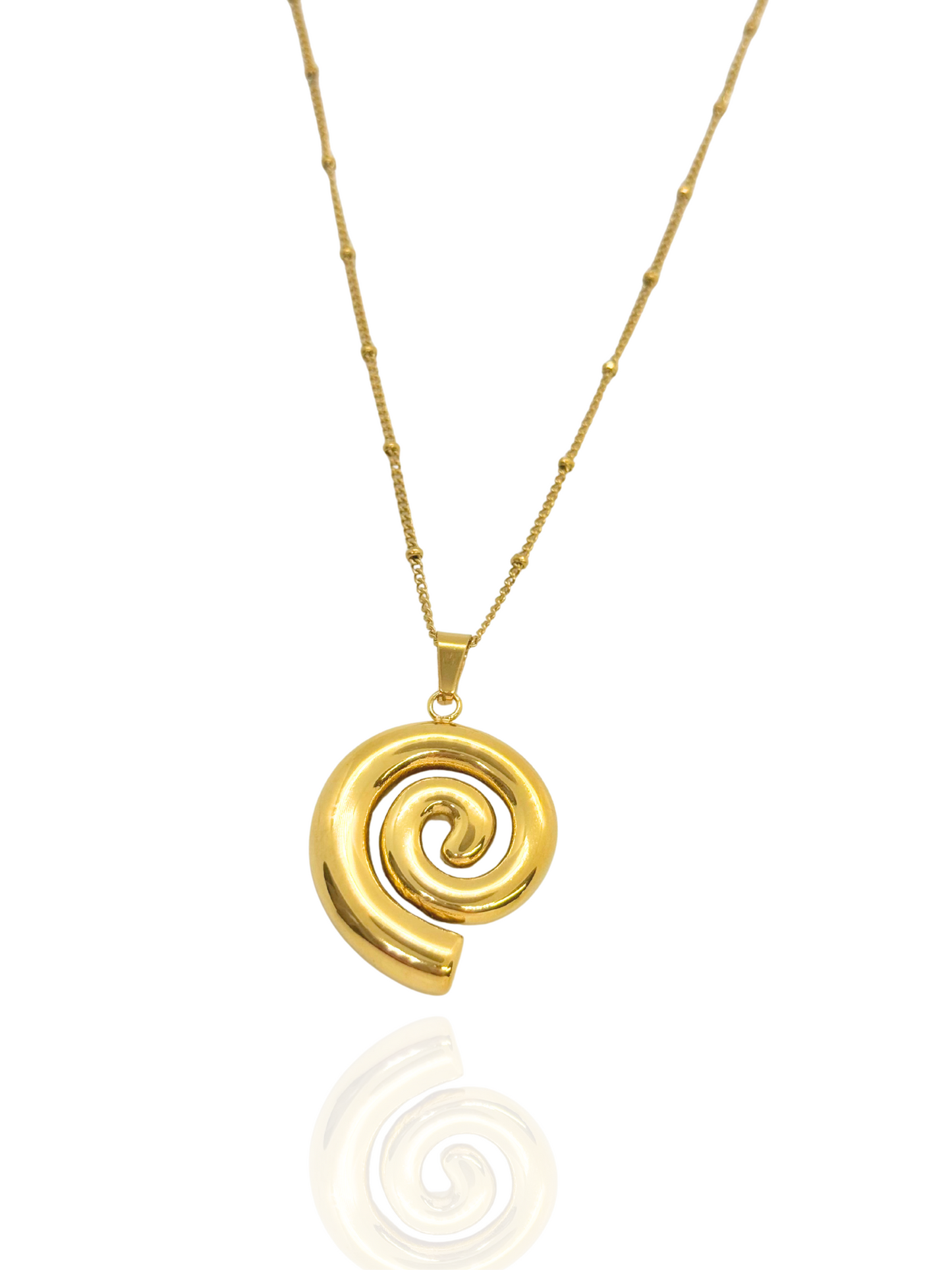 Gold spiral pendant necklace on a white background, snail charm, spiral shell gold pendant, dainty snail shell necklace, ocean inspired necklace, everyday wear