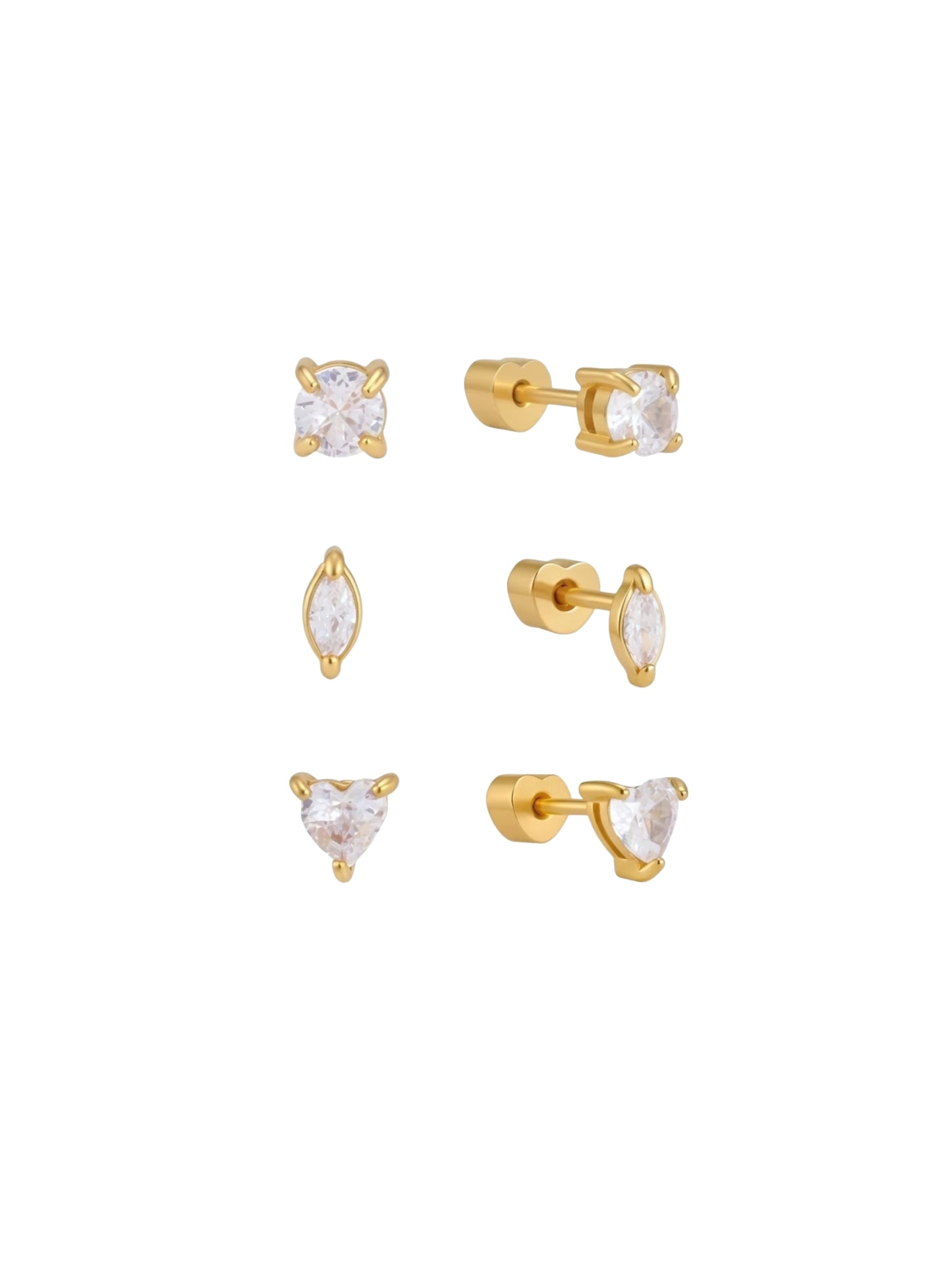 SYNTC, earrings set, clover charm earrings, zirconia earrings, stud earrings, hoop earrings, huggie earrings earrings with stones, tassle drop earrings, drop earrings, diamond earrings, geometric earrings, dainty earrings, cute earrings, earrings for parties, earrings for anniversaries, shaped studs
