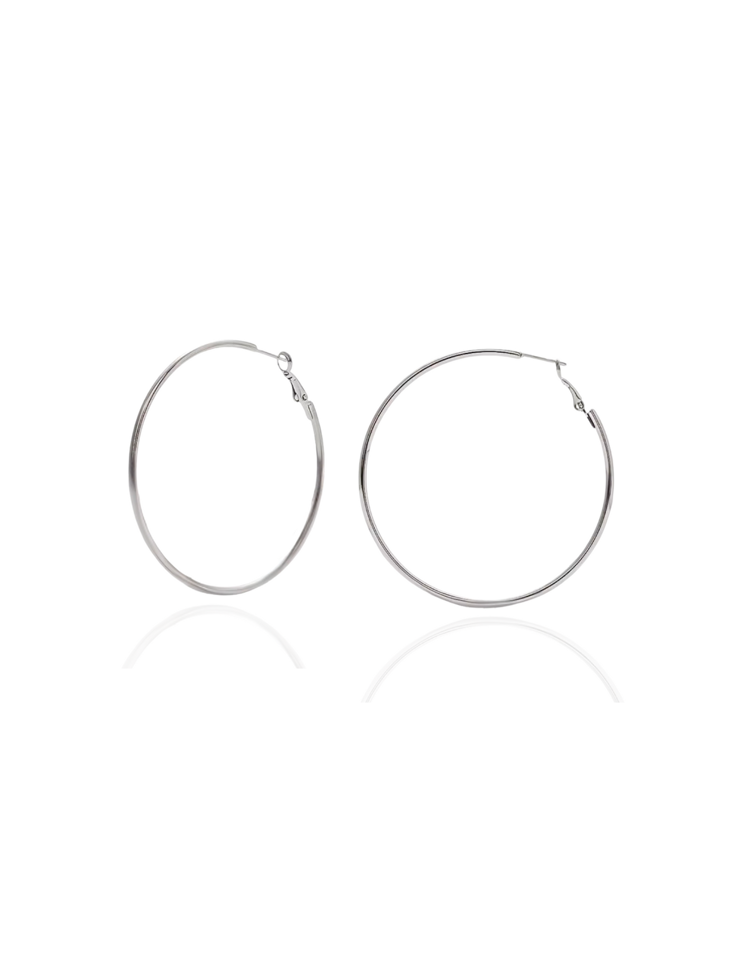 Pair of silver hoop earrings on a white background, silver hoop earrings, sterling silver hoops, polished silver hoop earrings, everyday silver hoops,