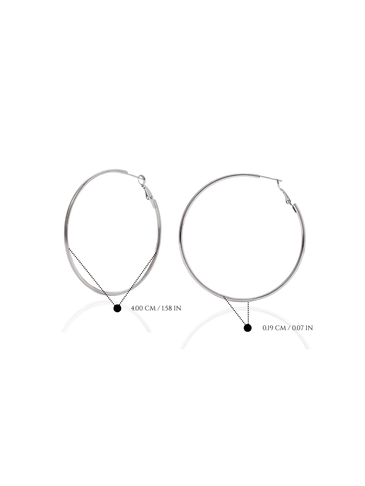 Pair of silver hoop earrings on a white background, silver hoop earrings, sterling silver hoops, polished silver hoop earrings, everyday silver hoops