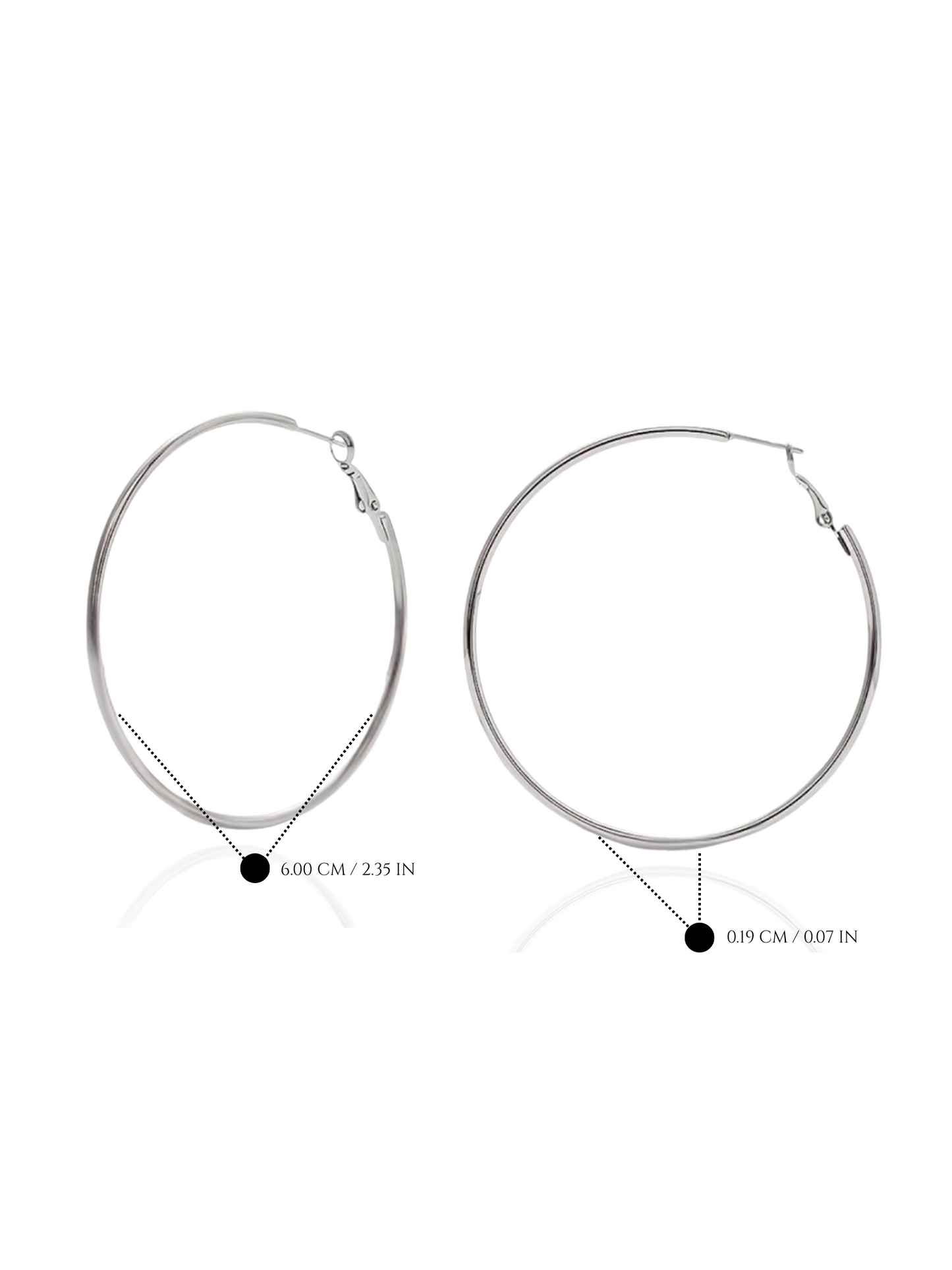 Pair of silver hoop earrings on a white background, silver hoop earrings, sterling silver hoops, polished silver hoop earrings, everyday silver hoops