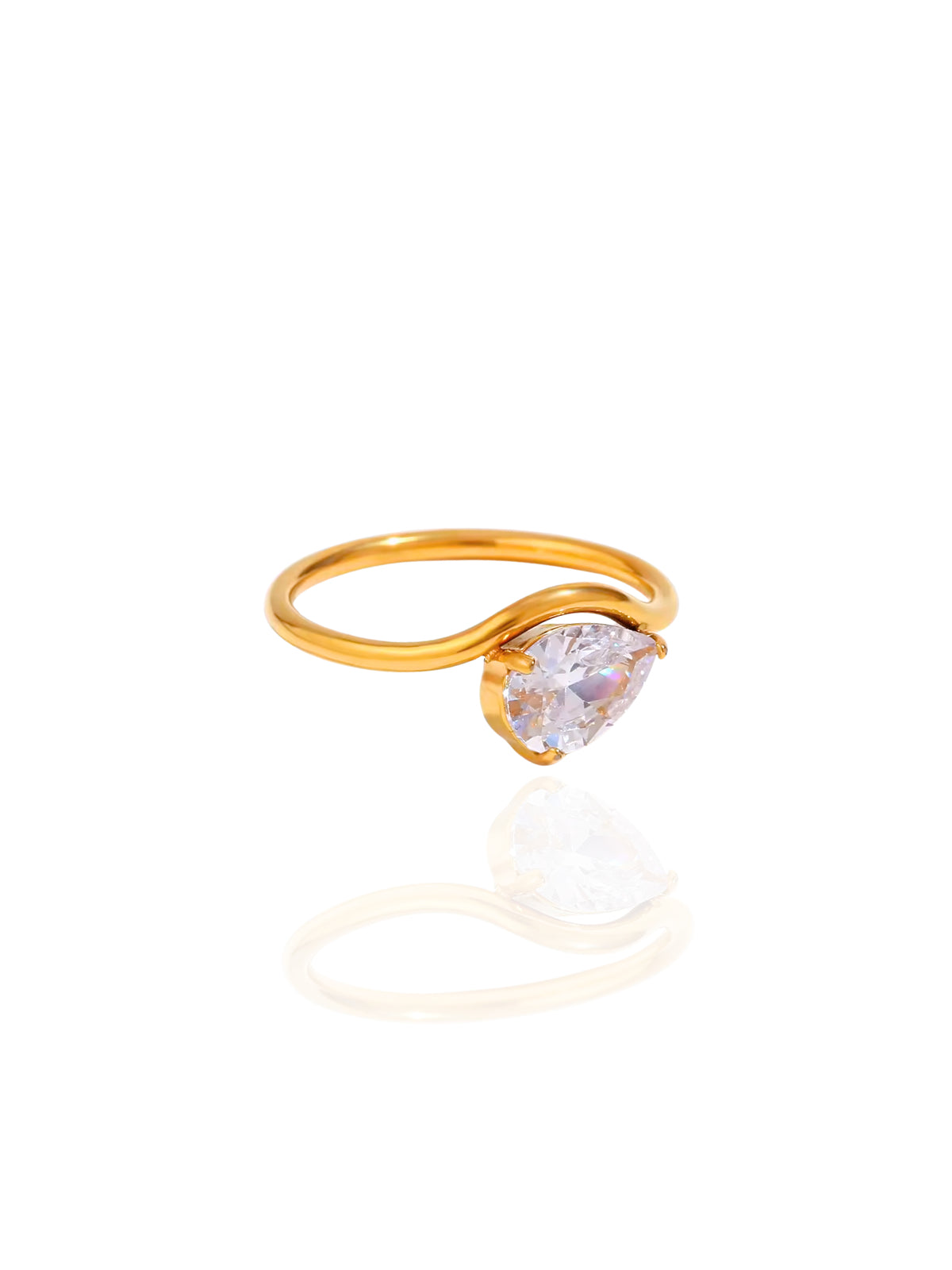 timeless jewellery, perfect gift for her, elegant jewellery, dainty jewellery, simple jewellery, fashion accessories, sleek jewellery, trendy jewellery, lightweight ring, stylish jewellery, simple ring, statement ring, ring Australia, classic gold ring, gold ring, simple ring, ring with stones, ball ring, steel ball ring, geometric ring, unique design ring, minimalist ring, ring with stone, circle stone, minimal ring, zircon ring, pear-shaped stone ring, stackable ring, versatile ring, R4914, drop ring