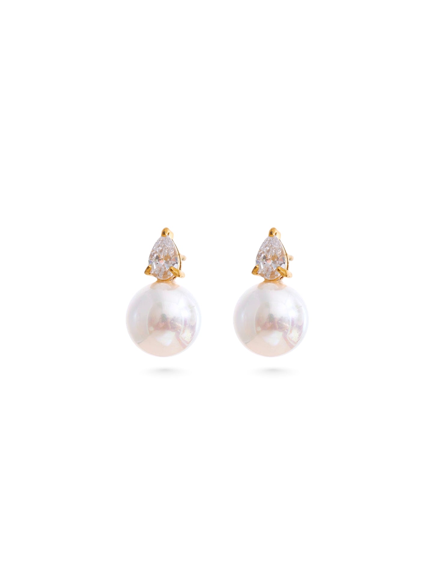 pearl earrings, pearl studs, pearl stud earrings, zircon earrings, simulated pearl earrings, waterdrop shaped studs