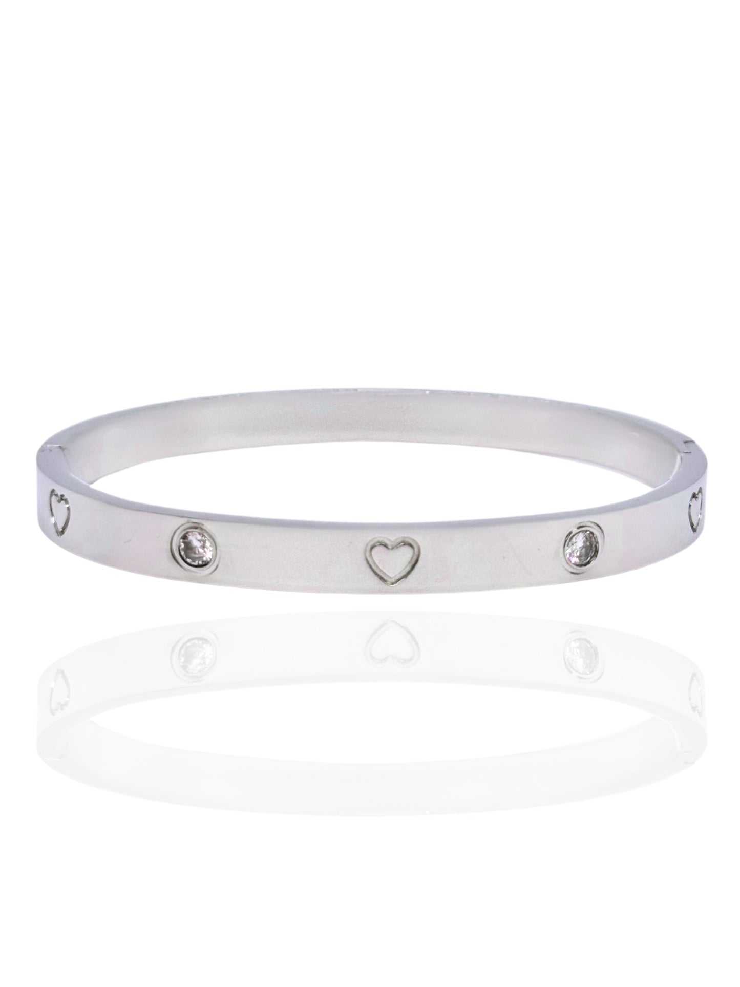 timeless jewellery, perfect gift for her, elegant jewellery, dainty jewellery, simple jewellery, fashion accessories, sleek jewellery, trendy jewellery, lightweight bangle, stylish jewellery, simple bangle, classic silver bangle, bangle with stones, heart design bangle