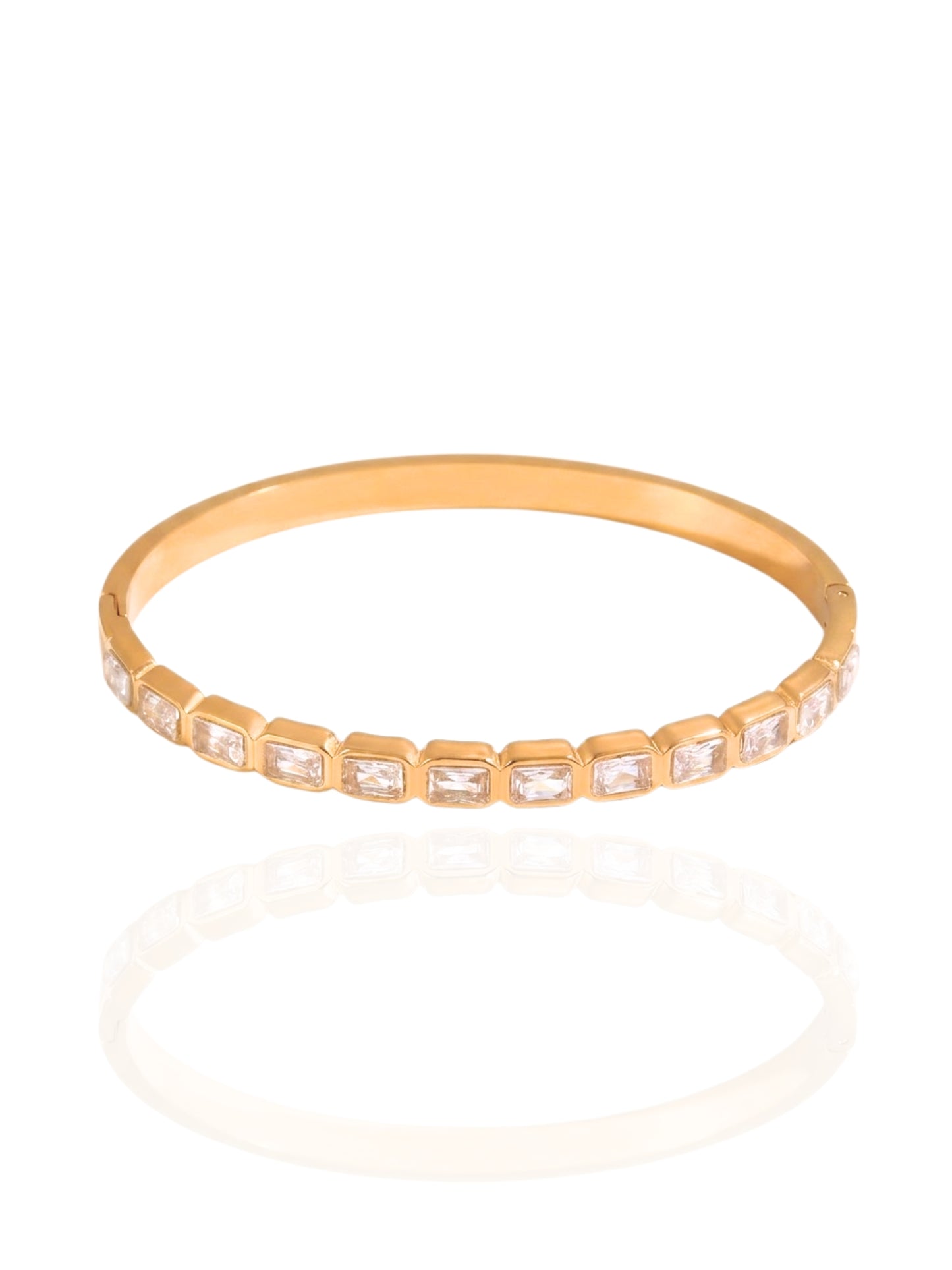 SDRO, zircon bangle, minimalist bangle, versatile bangle, stackable bangle, fashion bangle, bangle with stones, square zircon, square zircon bangle, sparkling stones bangle, sleek bangle, lightweight bangle, lightweight bracelet, buckle bracelet