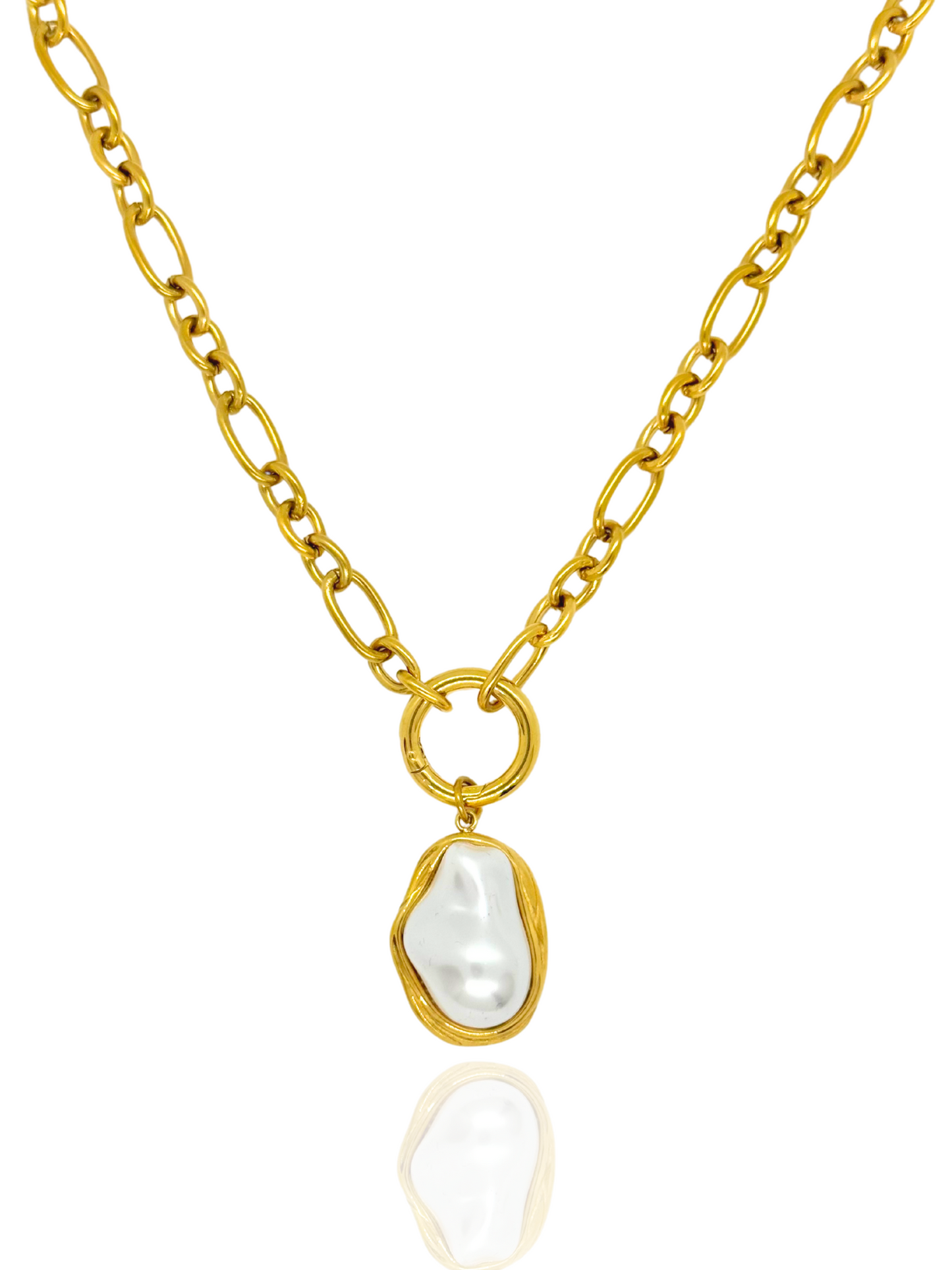 charm necklace, best gift for her, statement necklace, link chain necklace with pearl, link chain necklace, necklace with statement pendant, bold pendant