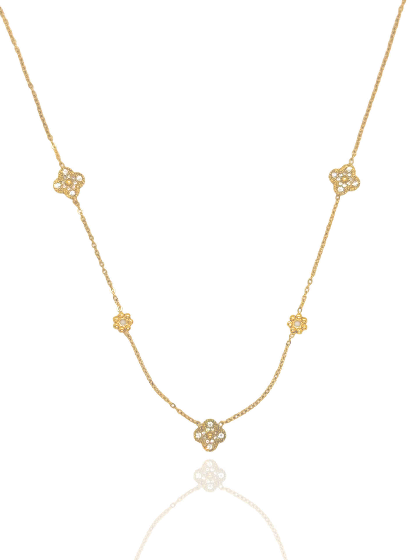 flower necklace, clover necklace, gold clover necklace, simple necklace, gold necklace