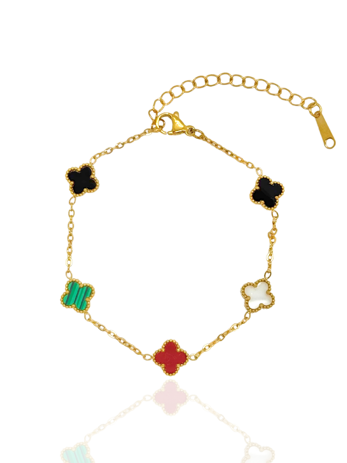 multicolor bracelet, multicolor clover, cute bracelet, 5 clover bracelet, gold bracelet, clover bracelet