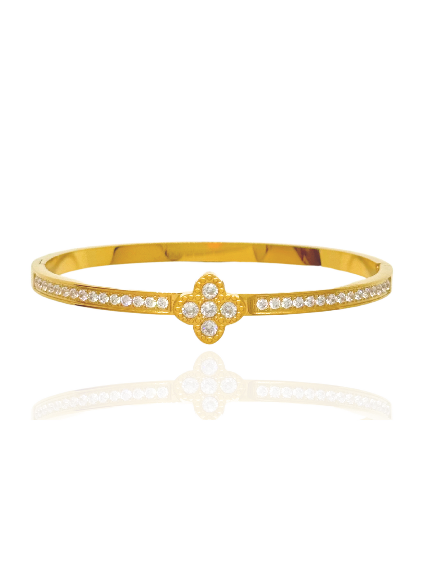 flower bangle, stone bangle, gold bangle, wrist accessory, clover bangle, cute bangle