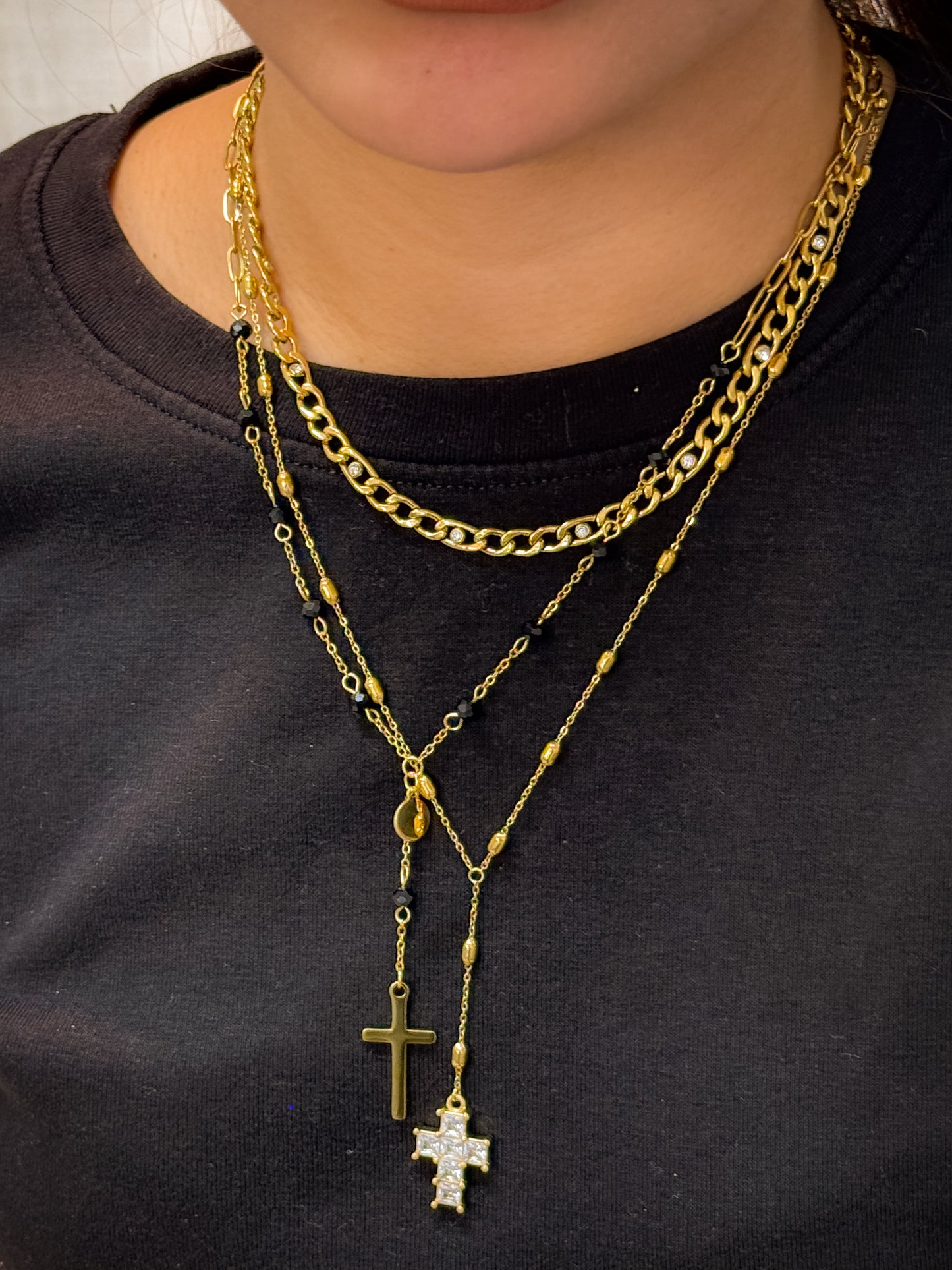 gold necklace, timeless jewellery, perfect gift for her, elegant necklace, charm necklace, best gift for her, classic gold chain necklace, stylish gift, statement necklace, versatile necklace, necklace Australia, link chain necklace, interlocking pendant necklace, y-shaped necklace, necklace with stone pendant, necklace with bold pendant, pendant with stones, necklace with gem pendant, necklace with colored stone pendant, gem necklace, cross pendant necklace