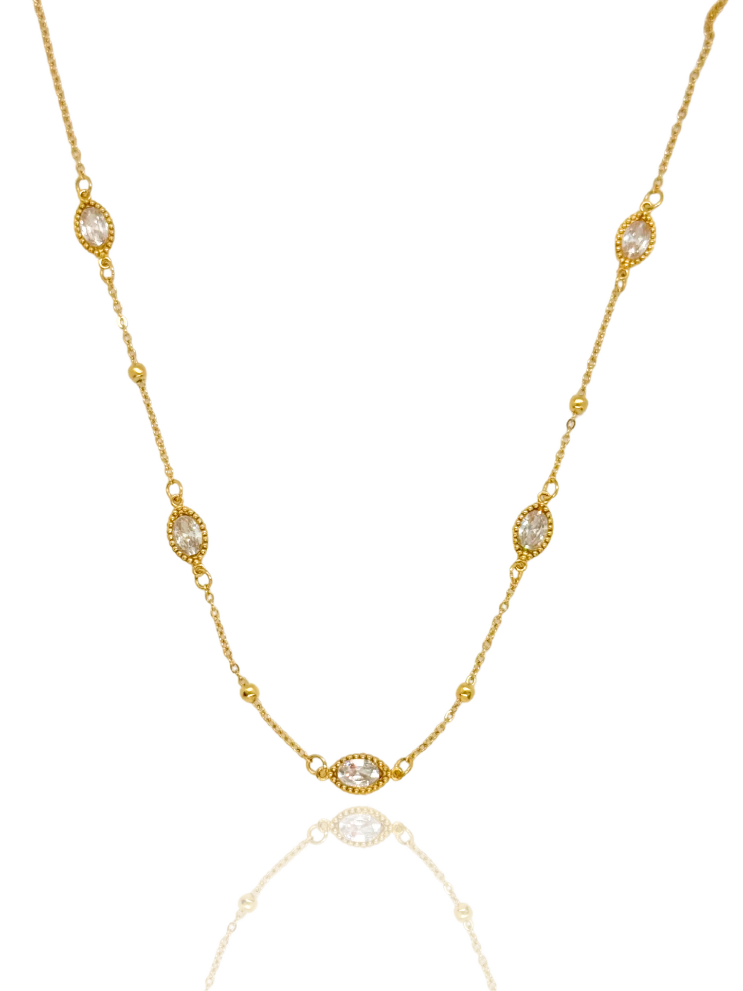 necklace with stones, simple pendant, necklace with 5 pendants, gold necklace