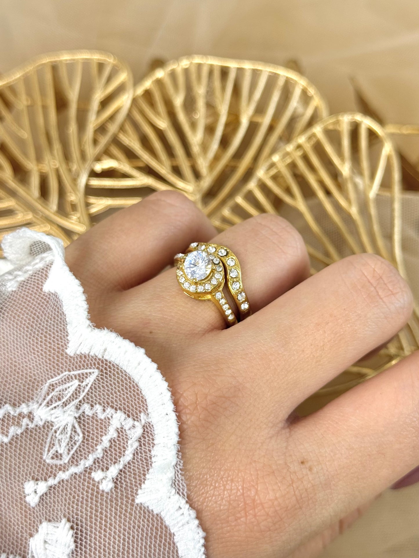 Ring set, stone ring set, stone ring, diamond ring, 2in1 ring, promise ring, gold promise ring
