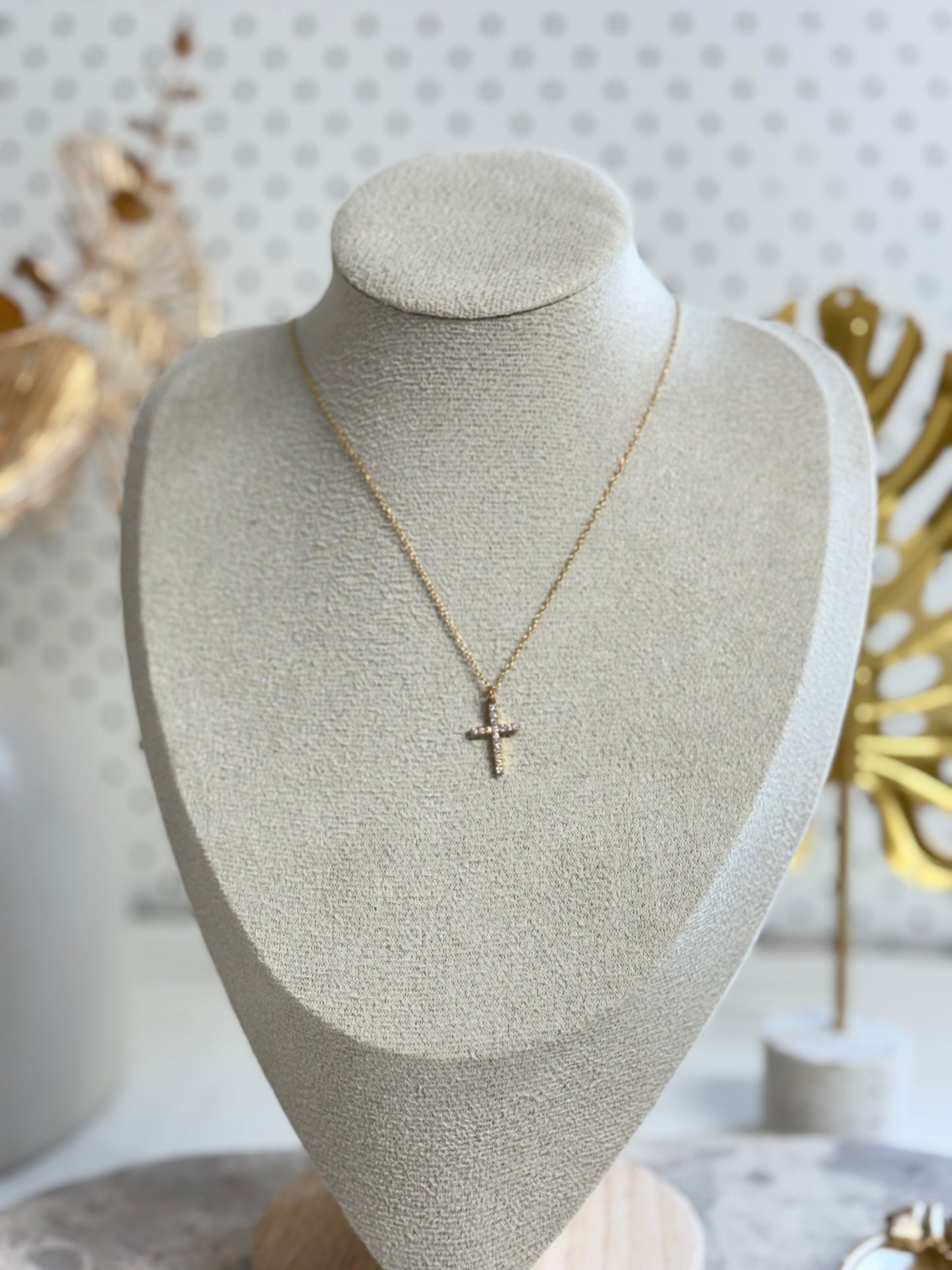 timeless necklace, gold necklace, cross pendant, religious pendant, cross necklace with stones, simple cross necklace
