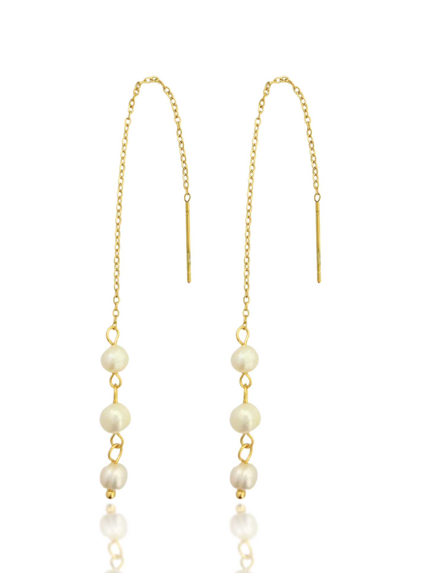 threader earrings, pearl earrings, chain earrings, dangling earrings, comfortable earrings