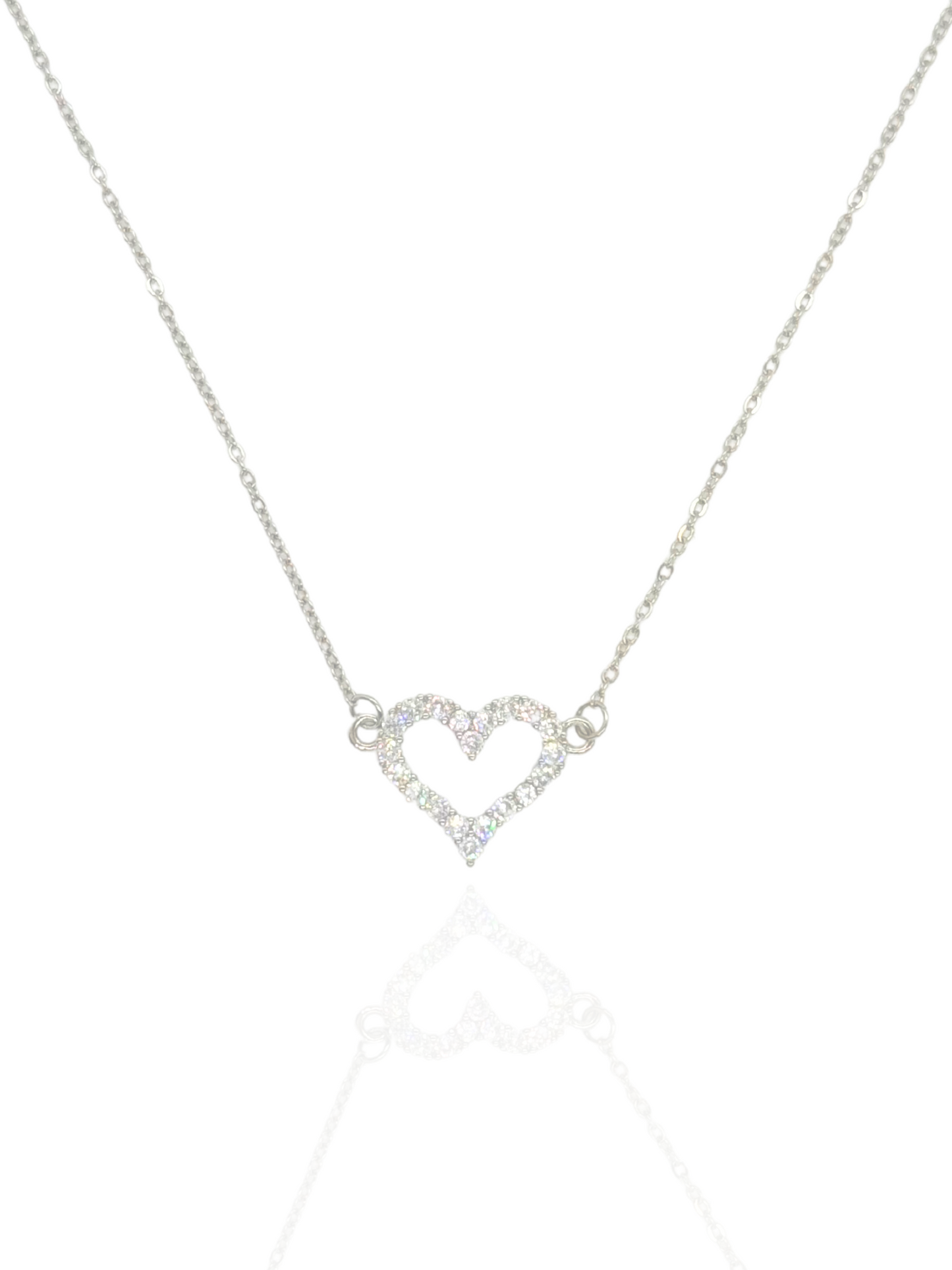 silver necklace, heart necklace, heart pendant necklace, simple heart pendant, necklace with stones, stone pendant