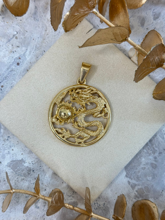 gold pendant, simple pendant, timeless design pendant, pendant for any occasion, cute pendant, versatile pendant, pendant for necklace, bold pendant, statement pendant, dragon pendant, lucky charm pendant