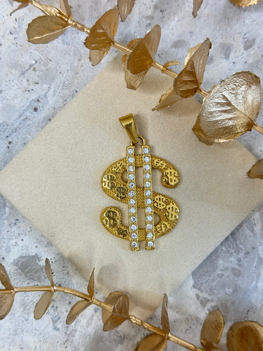 gold pendant, simple pendant, timeless design pendant, pendant for any occasion, cute pendant, versatile pendant, pendant for necklace, bold pendant, statement pendant, dollar pendant, money catcher pendant, lucky charm pendant