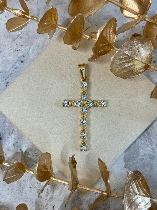 gold pendant, simple pendant, timeless design pendant, pendant for any occasion, cute pendant, versatile pendant, pendant for necklace, bold pendant, statement pendant, religious pendant, cross pendant, faith pendant, cross with stones
