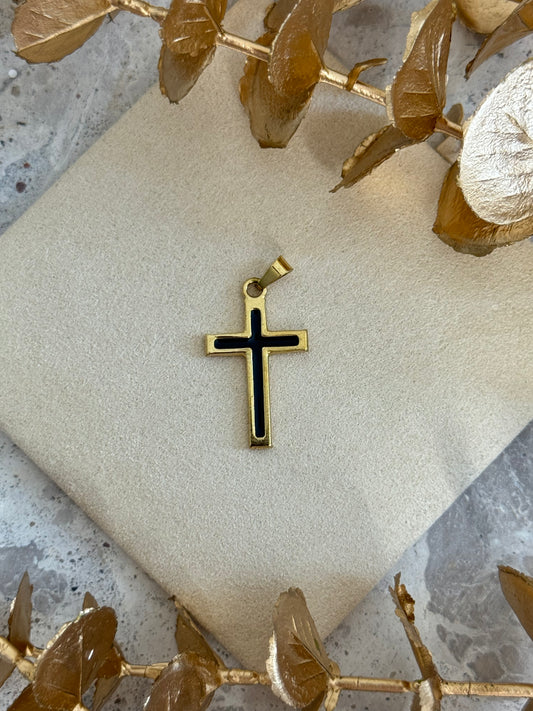 gold pendant, simple pendant, timeless design pendant, pendant for any occasion, cute pendant, versatile pendant, pendant for necklace, cross pendant, black pendant