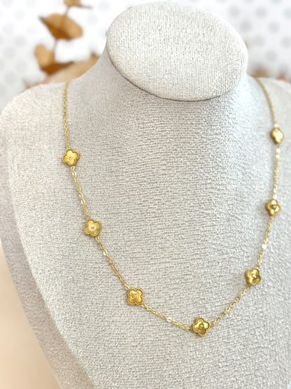 7 clovers, multiple clover necklace, clover necklace, gold clover jewelry, clover jewelry