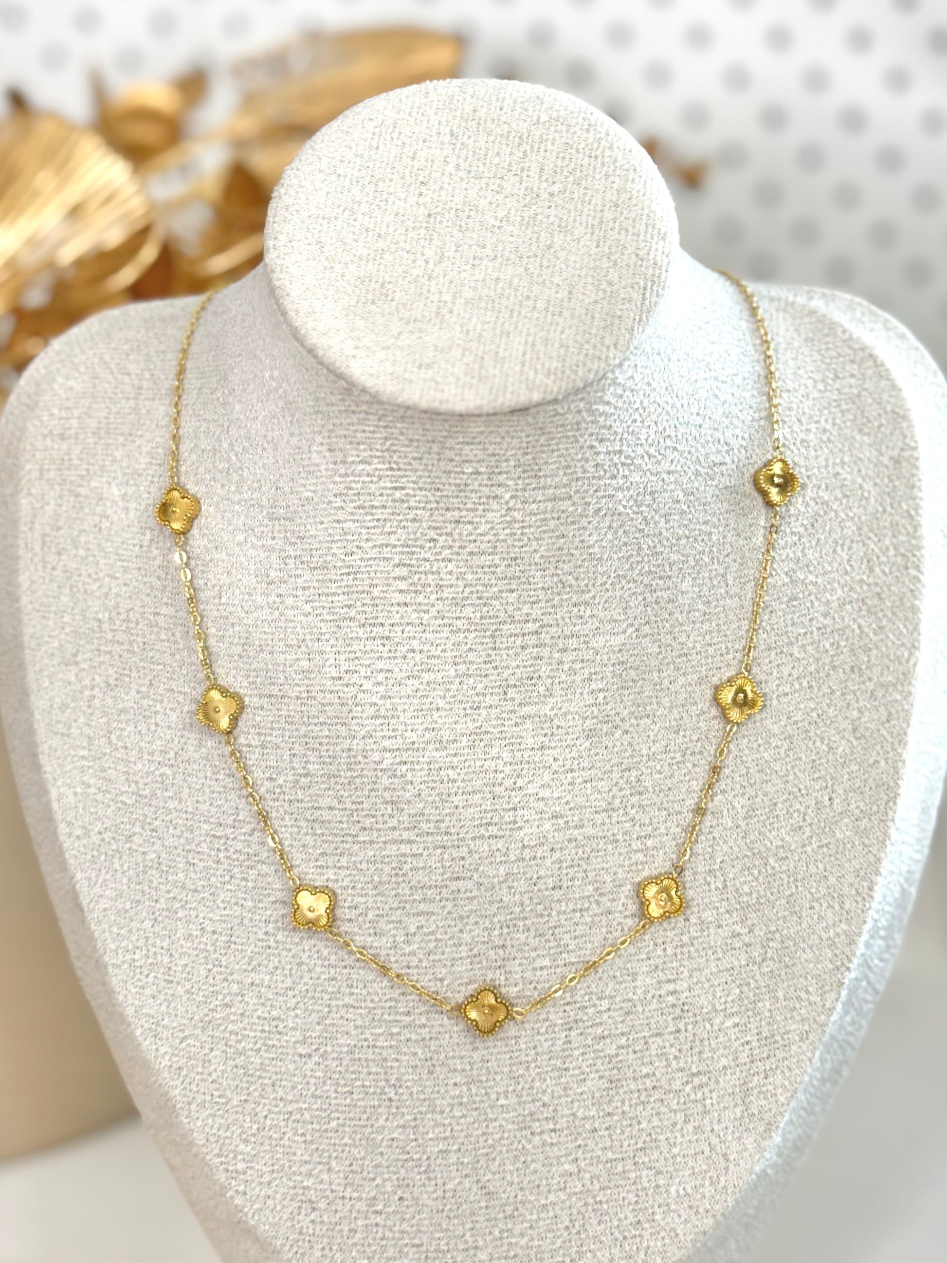 7 clovers, multiple clover necklace, clover necklace, gold clover jewelry, clover jewelry