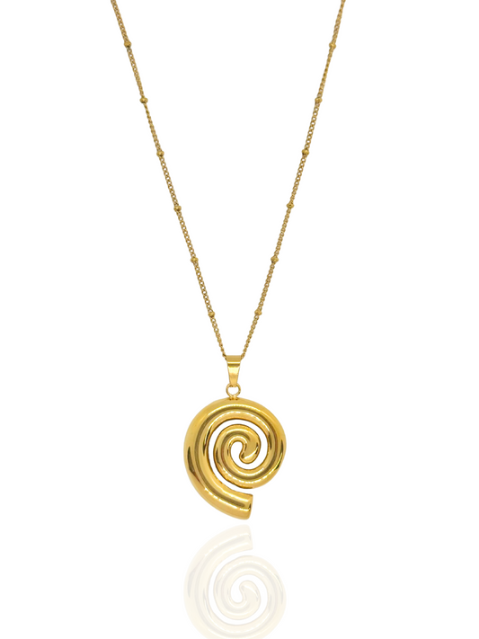 Gold spiral pendant necklace on a white background, snail charm, spiral shell gold pendant, dainty snail shell necklace, ocean inspired necklace, everyday wear