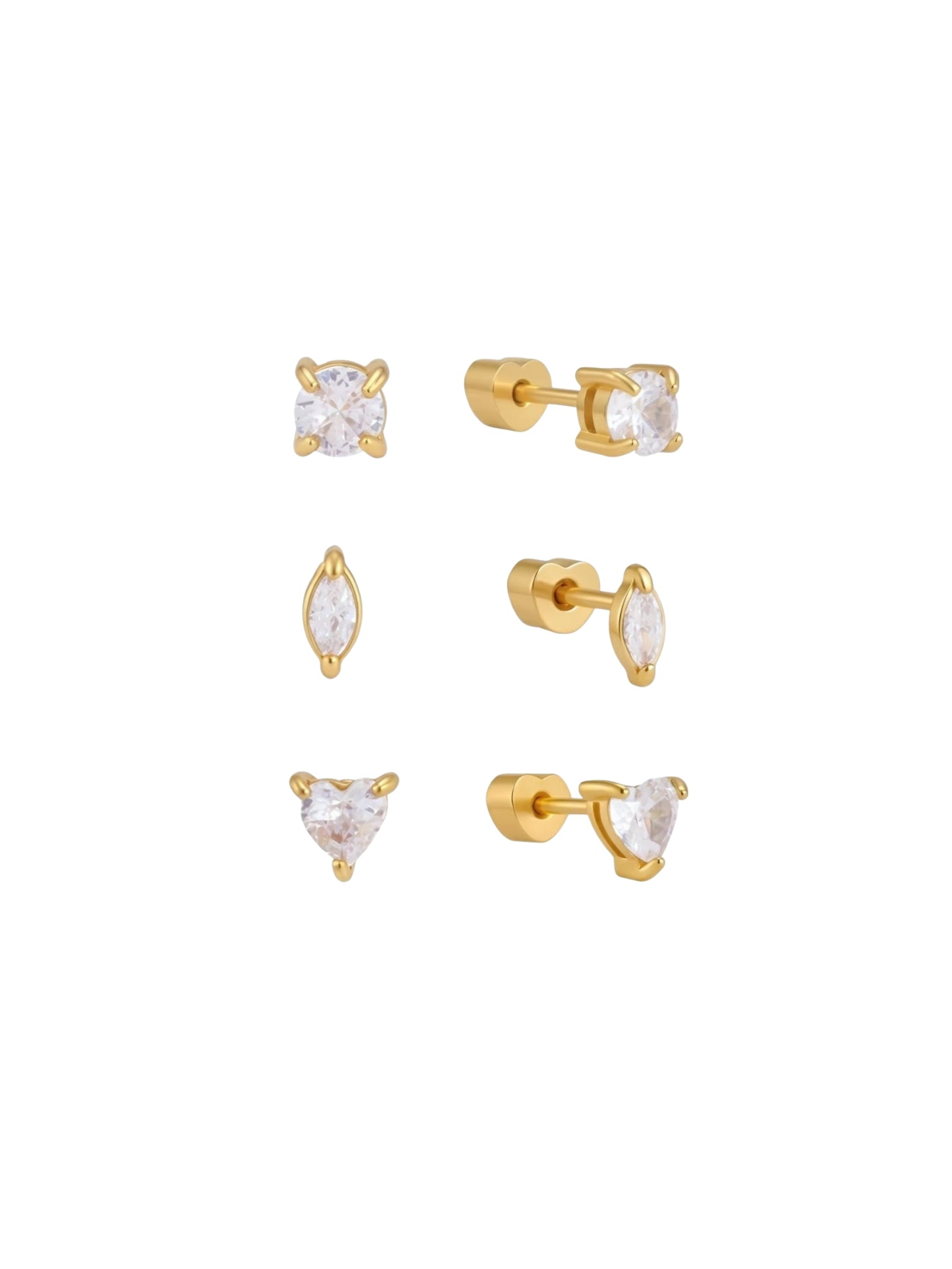 SYNTC, earrings set, clover charm earrings, zirconia earrings, stud earrings, hoop earrings, huggie earrings earrings with stones, tassle drop earrings, drop earrings, diamond earrings, geometric earrings, dainty earrings, cute earrings, earrings for parties, earrings for anniversaries, shaped studs