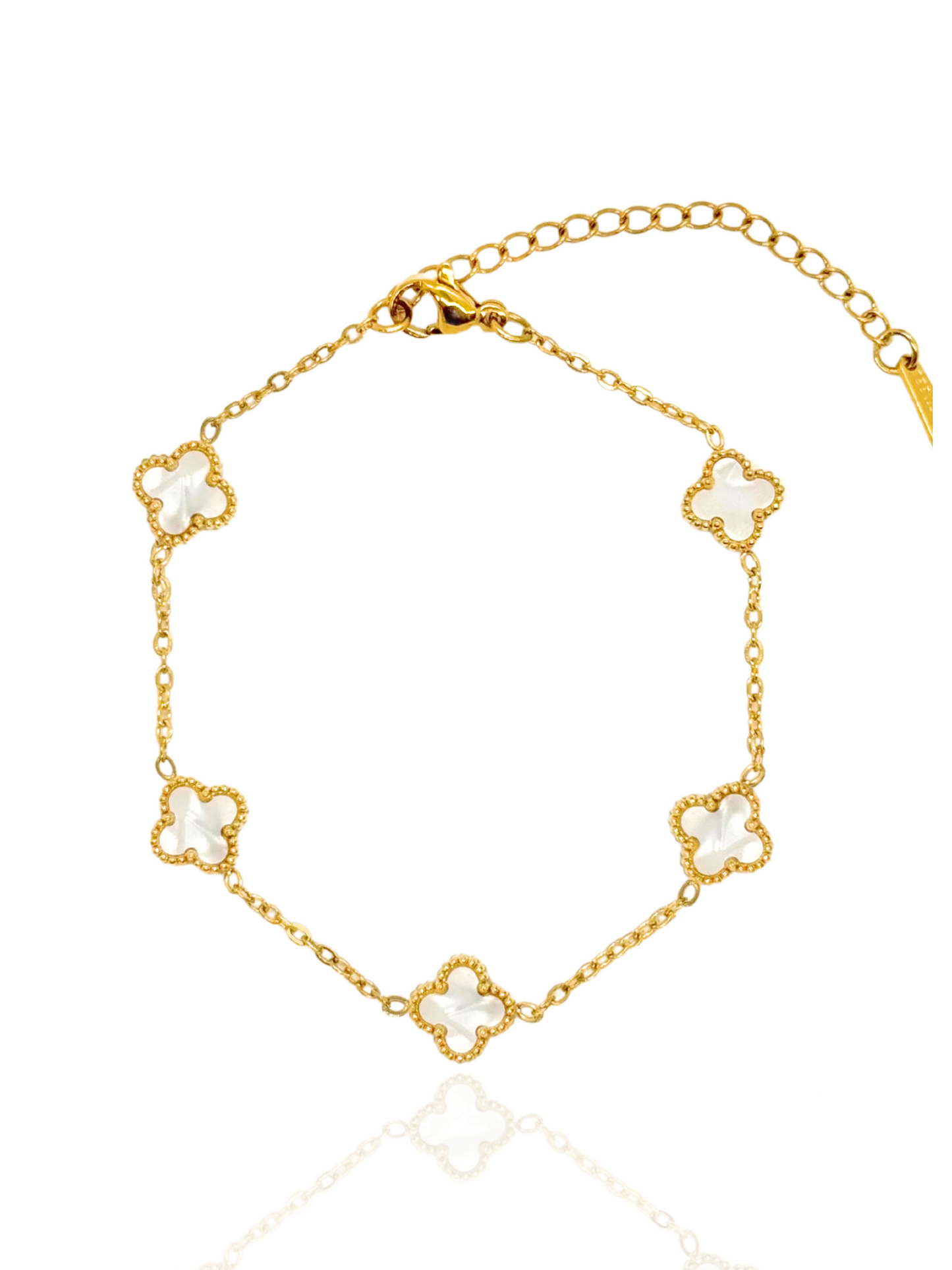 white clover, clover bracelet, cute clover bracelet, 5 clover bracelet, gold bracelet, clover bracelet
