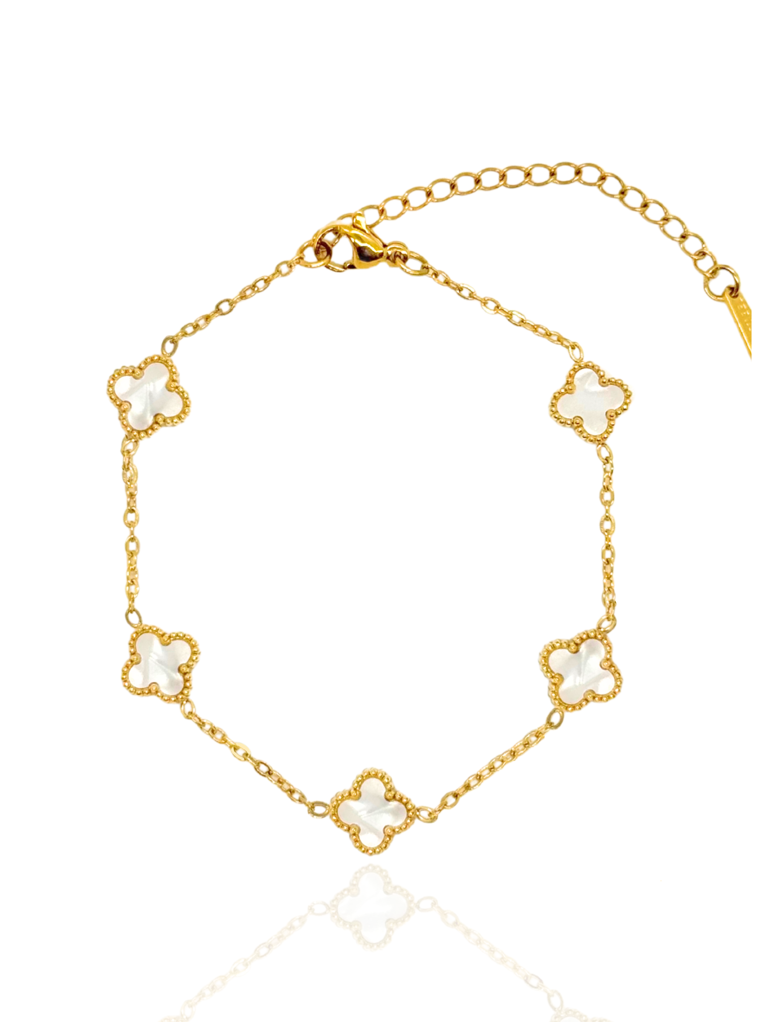 white clover, clover bracelet, cute clover bracelet, 5 clover bracelet, gold bracelet, clover bracelet