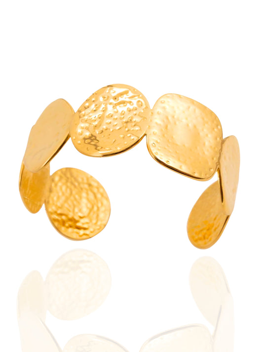Gold bangle with a unique design on a white background, maximalist, formal wear, elegant wear, gold bangle