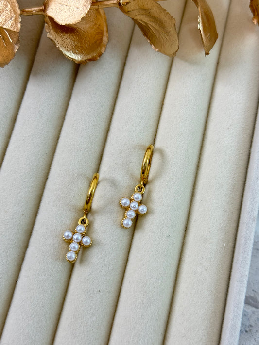 Cross Pearl Earrings 1079