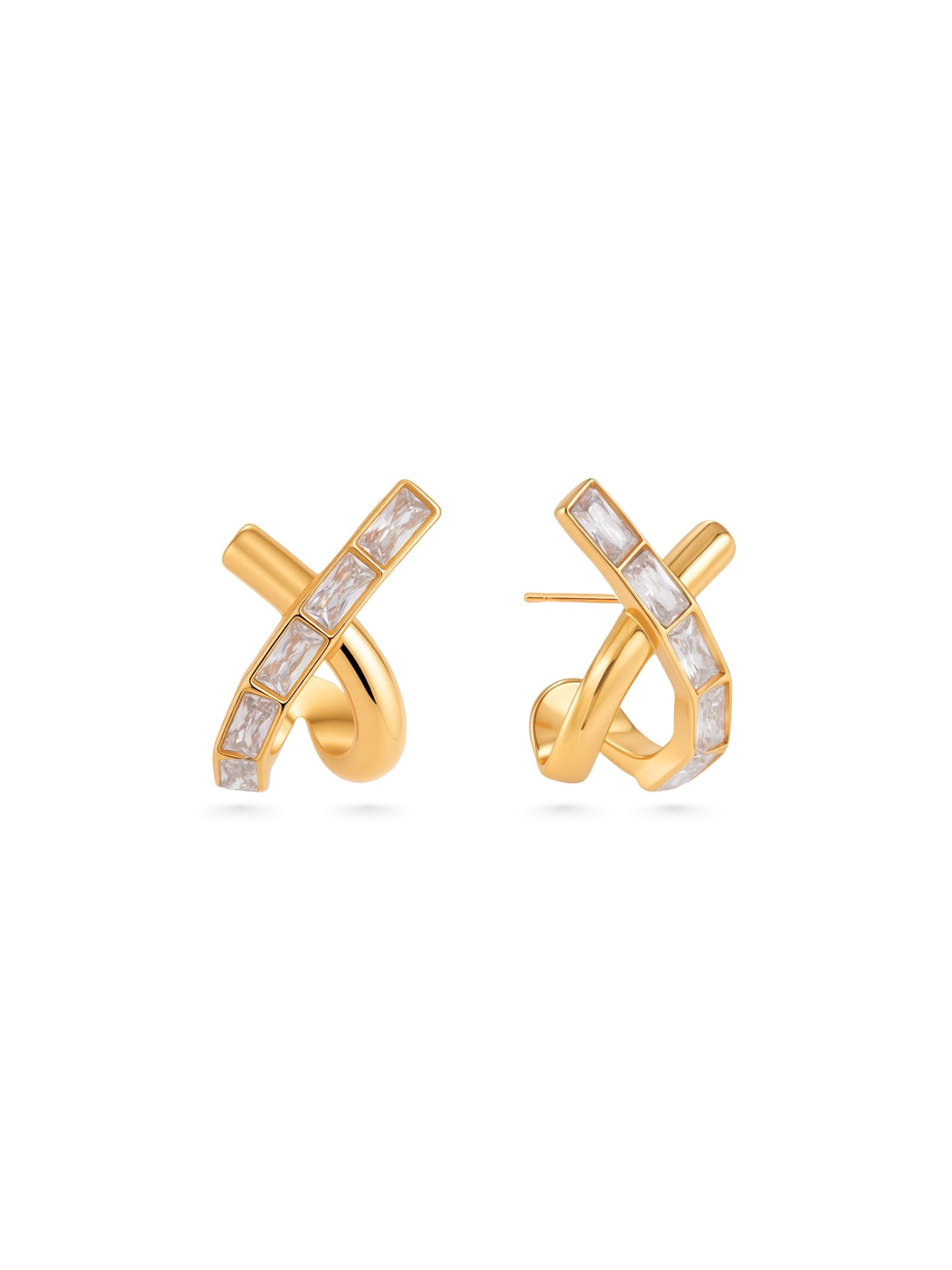 SYNTC, stud earrings, dainty earrings, criss cross design earrings, criss cross earrings, earrings with stones, zirconia earrings, vintage earrings, statement earrings, X-design earrings