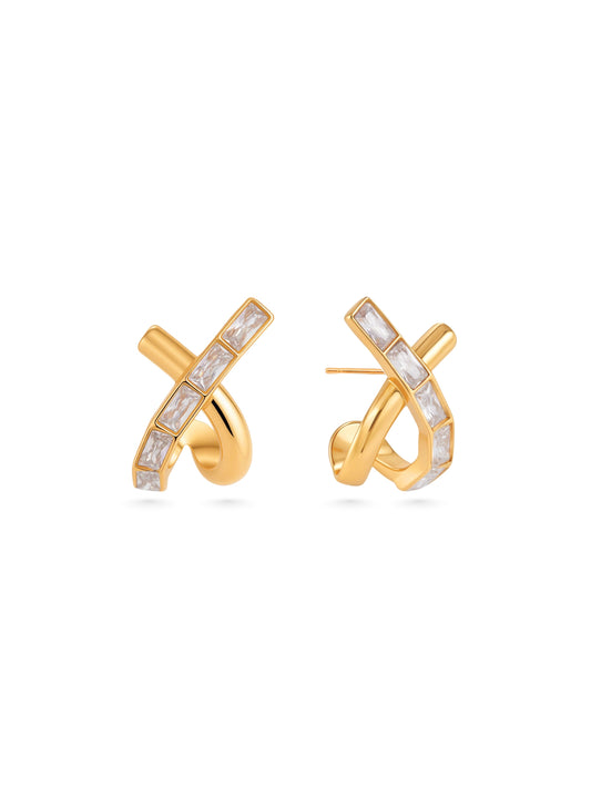 SYNTC, stud earrings, dainty earrings, criss cross design earrings, criss cross earrings, earrings with stones, zirconia earrings, vintage earrings, statement earrings, X-design earrings