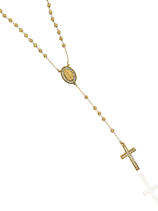 Gold necklace with beads and a cross on a white background, cross pendant, gold cross necklace, classic gold cross chain, religious gold cross pendant, everyday wear