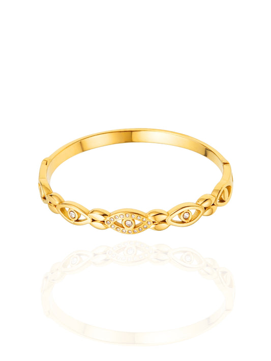 timeless jewellery, perfect gift for her, elegant jewellery, evil eye bangle, charm bracelet, dainty jewellery, simple jewellery,  fashion accessories, sleek jewellery, trendy jewellery, lightweight bangle, stylish jewellery, simple bangle, classic gold bangle, bangle with stones, intricate design bangle, perfect gift for her, best gift for her, classic gold chain bangle, stylish gift, statement bracelet, versatile bracelet, bracelet Australia, charm bangle, evile eye charm bangle
