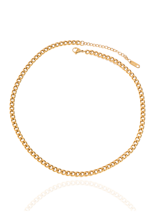 Gold chain necklace on a white background, curb chain, thick gold curb necklace, minimalist gold curb link chain, everyday wear
