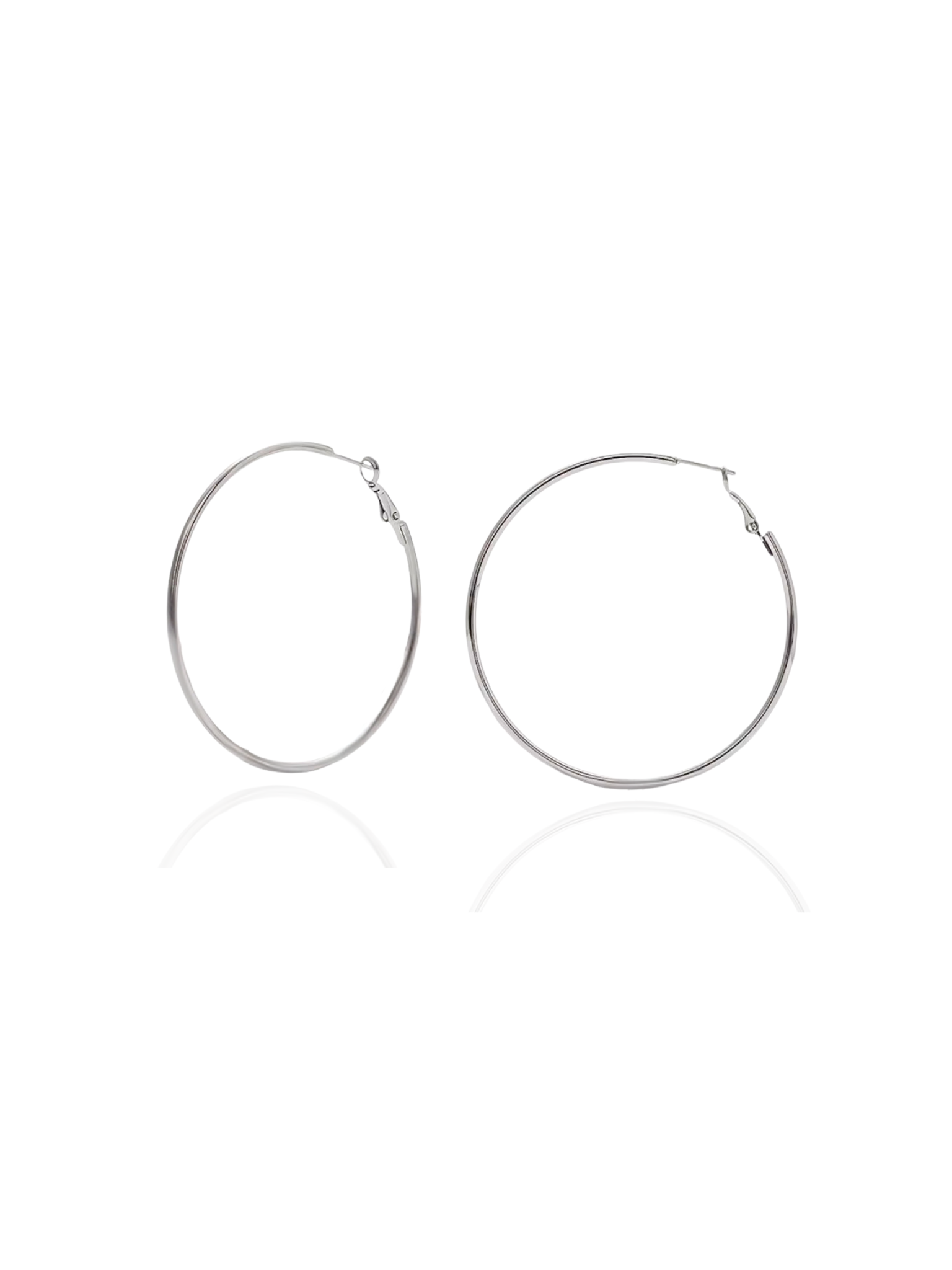 Pair of silver hoop earrings on a white background, silver hoop earrings, sterling silver hoops, polished silver hoop earrings, everyday silver hoops, 
