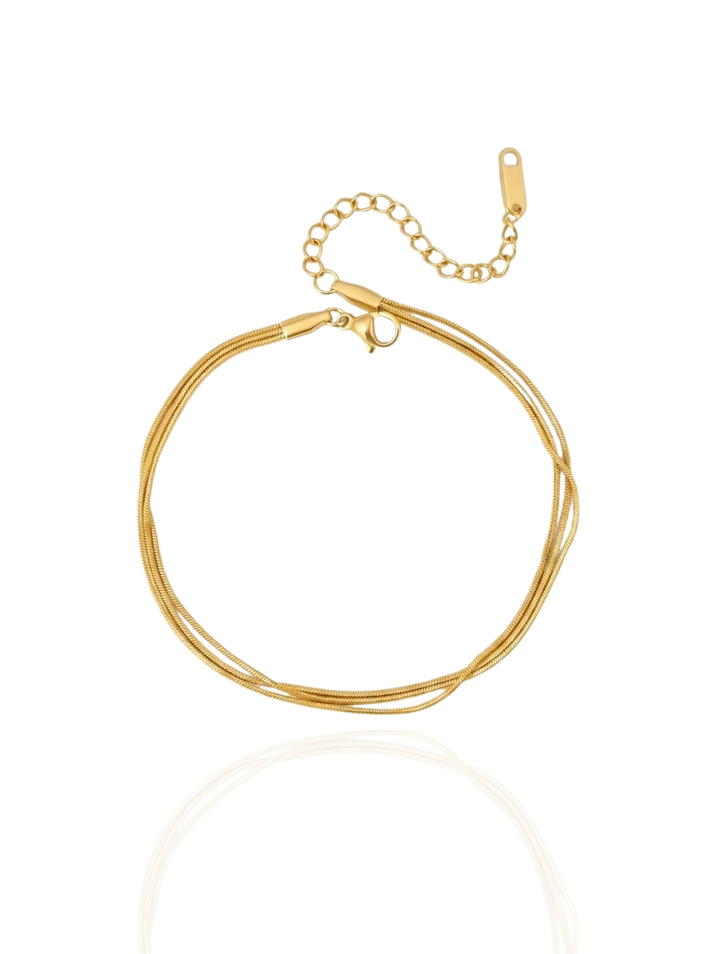 SYNTC, layered anklet, triple layered anklet, triple chain anklet, versatile anklet, minimalist anklet, lightweight anklet, beach anklet, dainty anklet