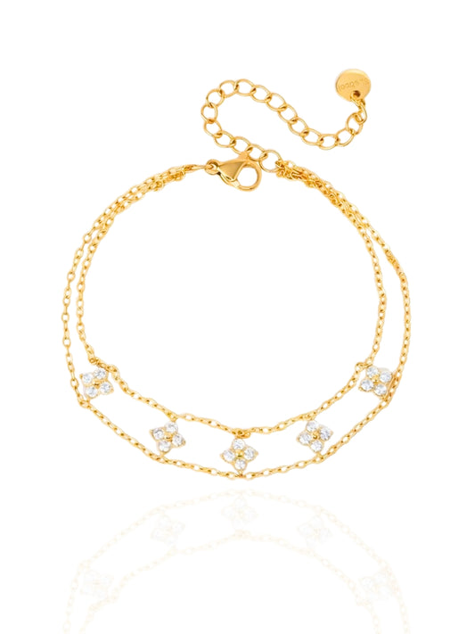 timeless jewellery, perfect gift for her, elegant bracelet, charm bracelet, best gift for her, stylish gift, statement bracelet, versatile bracelet, bracelet Australia, gold bracelet, classic gold chain bracelet, simple bracelet, lucky charm bracelet, cute bracelet, lightweight bracelet, chain bracelet, statement bracelet, bracelet with minimal stones, sparkling bracelet, double-layered bracelet, flower bracelet, 5-flower bracelet