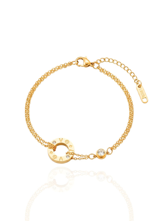 timeless jewellery, perfect gift for her, elegant bracelet, charm bracelet, best gift for her, stylish gift, statement bracelet, versatile bracelet, bracelet Australia, tennis bracelet, classic gold chain bracelet, simple bracelet, lucky charm bracelet, cute bracelet, lightweight bracelet, chain bracelet, statement bracelet, bracelet with minimal stones, love diamond roman numeral bracelet, love bracelet, roman numeral bracelet, double-layered bracelet