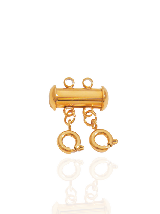 Gold jewelry clasp on a white background, layering clasp, clasp, necklace, adjustable