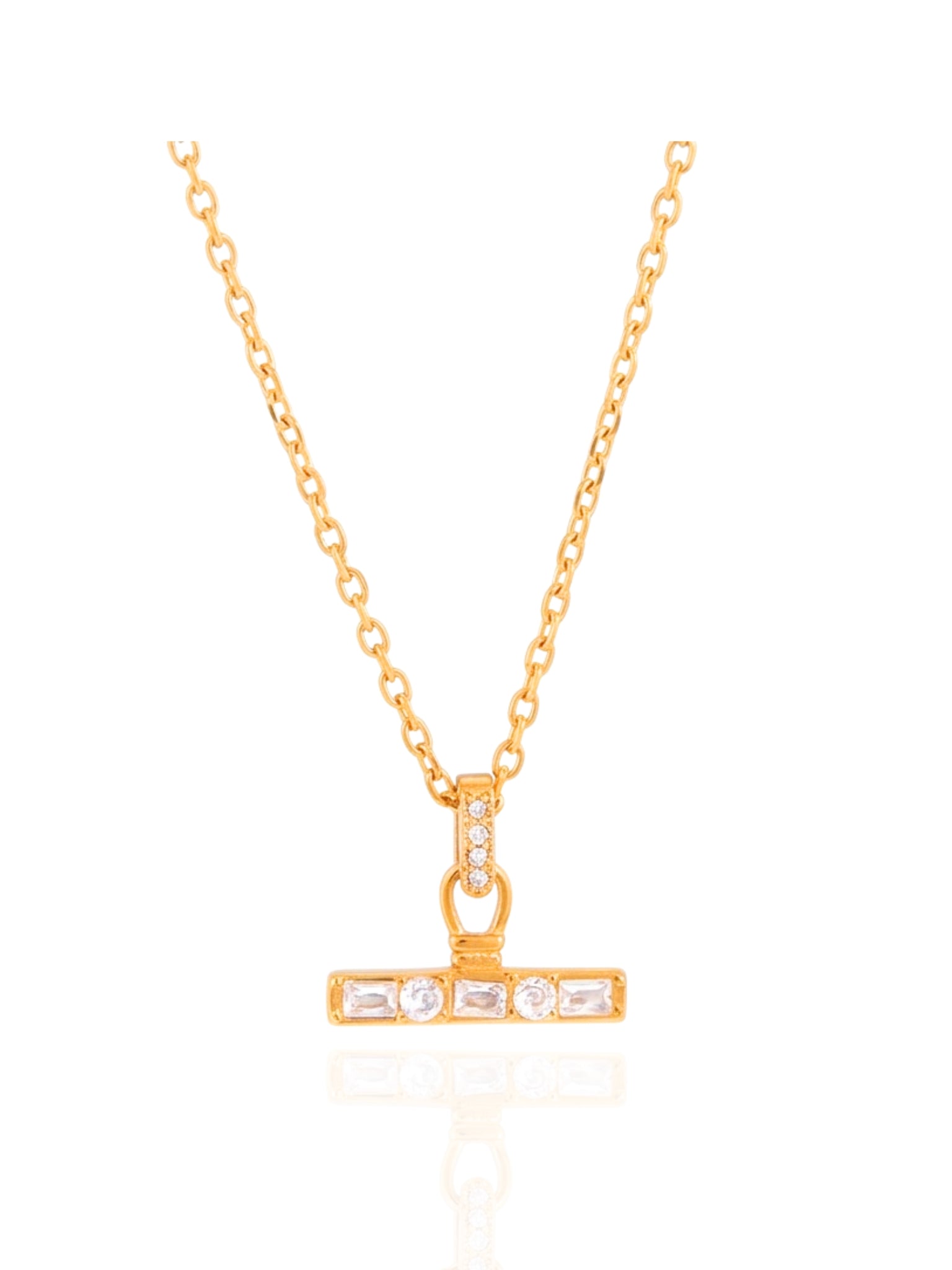 timeless jewellery, perfect gift for her, elegant necklace, charm necklace, best gift for her, classic gold chain necklace, stylish gift, statement necklace, versatile necklace, necklace Australia, chain necklace, micro link chain, diamond pendant, zircon white stones, chic necklace, diamond drop pendant, crystal t-bar pendant, toggle bar pendant, toggle bar necklace, toggle bar with stones pendant