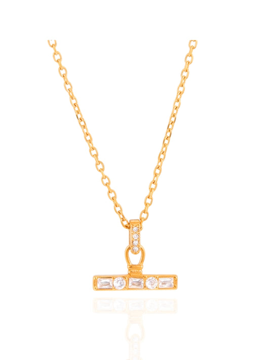 timeless jewellery, perfect gift for her, elegant necklace, charm necklace, best gift for her, classic gold chain necklace, stylish gift, statement necklace, versatile necklace, necklace Australia, chain necklace, micro link chain, diamond pendant, zircon white stones, chic necklace, diamond drop pendant, crystal t-bar pendant, toggle bar pendant, toggle bar necklace, toggle bar with stones pendant