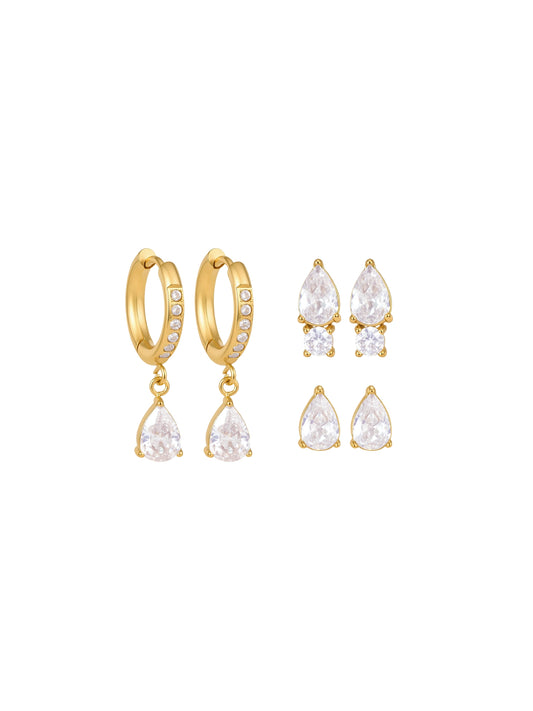 SYNTC, earrings set, clover charm earrings, zirconia earrings, stud earrings, hoop earrings, huggie earrings earrings with stones, tassle drop earrings, drop earrings, diamond earrings, geometric earrings, dainty earrings, cute earrings, earrings for parties, earrings for anniversaries