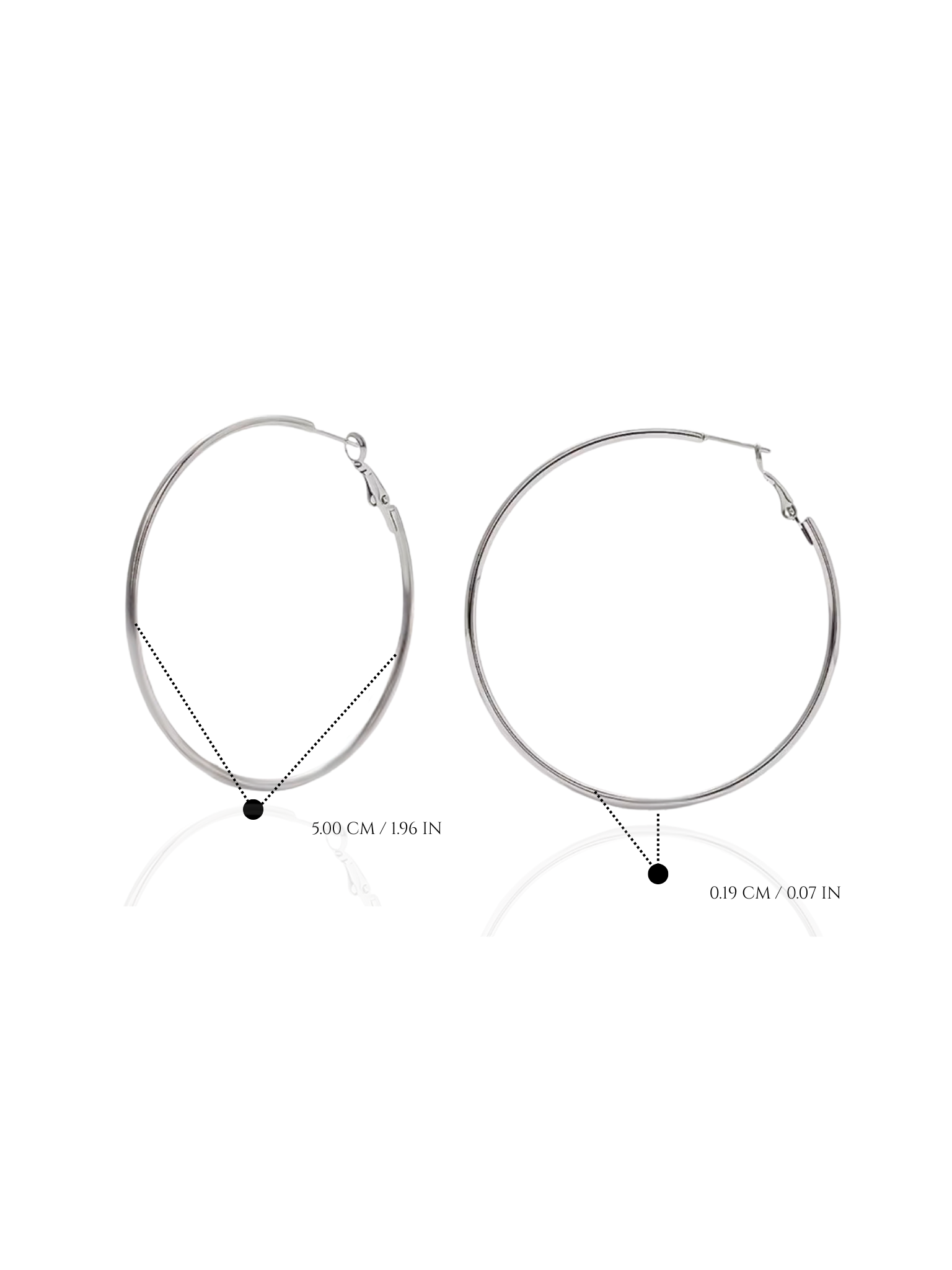 Pair of silver hoop earrings on a white background, silver hoop earrings, sterling silver hoops, polished silver hoop earrings, everyday silver hoops