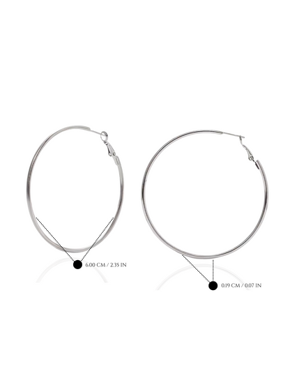 Pair of silver hoop earrings on a white background, silver hoop earrings, sterling silver hoops, polished silver hoop earrings, everyday silver hoops