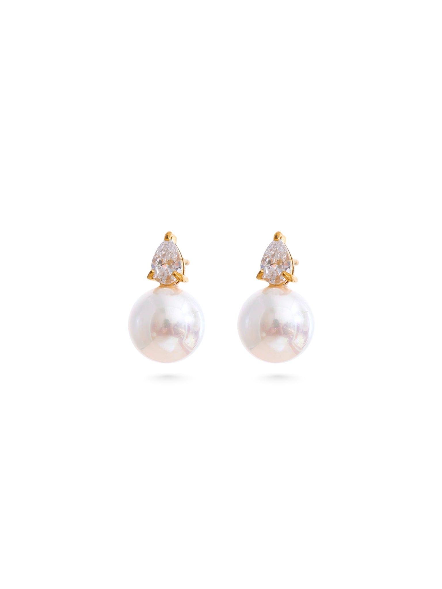 pearl earrings, pearl studs, pearl stud earrings, zircon earrings, simulated pearl earrings, waterdrop shaped studs