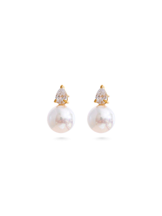 pearl earrings, pearl studs, pearl stud earrings, zircon earrings, simulated pearl earrings, waterdrop shaped studs