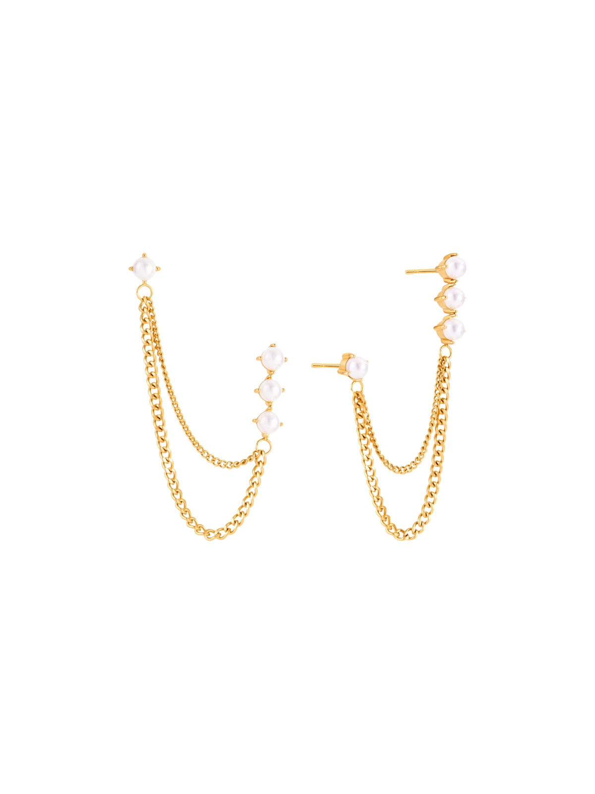 SYNTC, pearl earrings, drop earrings, link chain earrings, dangle earrings, dangling pearl earrings, freshwater pearl earrings